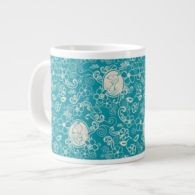 Peanuts | Snoopy Teal Tropical Beach Pattern Giant Coffee Mug (Front Left)