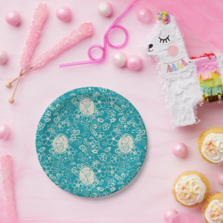 Peanuts | Snoopy Teal Tropical Beach Pattern Paper Plates