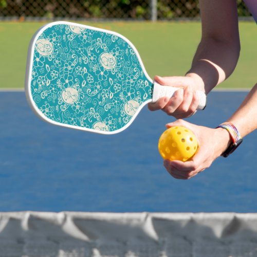 Peanuts  Snoopy Teal Tropical Beach Pattern Pickleball Paddle