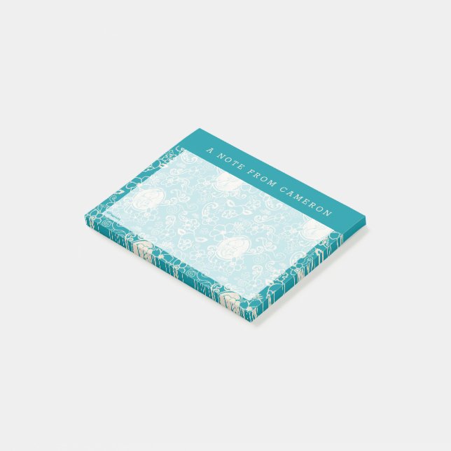 Peanuts | Snoopy Teal Tropical Beach Pattern Post-it Notes (Angled)