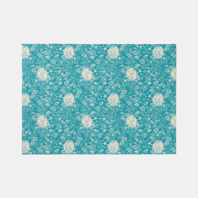 Peanuts | Snoopy Teal Tropical Beach Pattern Rug (Front)
