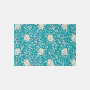 Peanuts Snoopy Teal Tropical Beach Pattern Rug