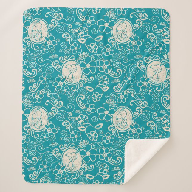 Peanuts | Snoopy Teal Tropical Beach Pattern Sherpa Blanket (Front)