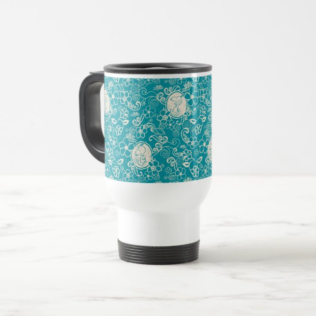 Peanuts | Snoopy Teal Tropical Beach Pattern Travel Mug (Front Left)