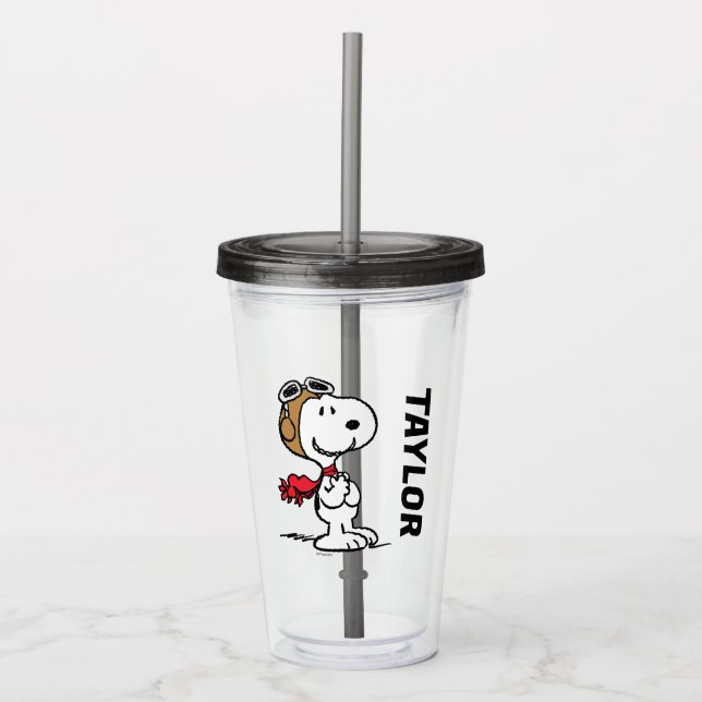 Peanuts | Snoopy The Flying Ace | Add Your Name Acrylic Tumbler (Front)