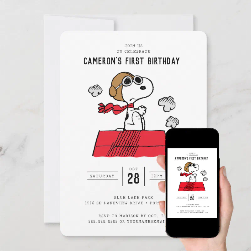 Peanuts | Snoopy the Flying Ace Birthday Invitation (Downloadable)