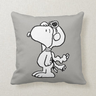 Peanuts   Snoopy the Flying Ace BW Throw Pillow