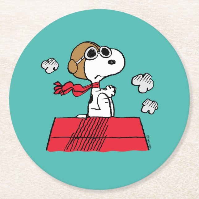 Peanuts | Snoopy the Flying Ace Round Paper Coaster (Front)