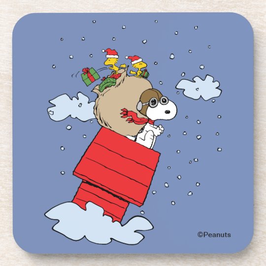 Peanuts Snoopy the Red Baron at Christmas Beverage Coaster