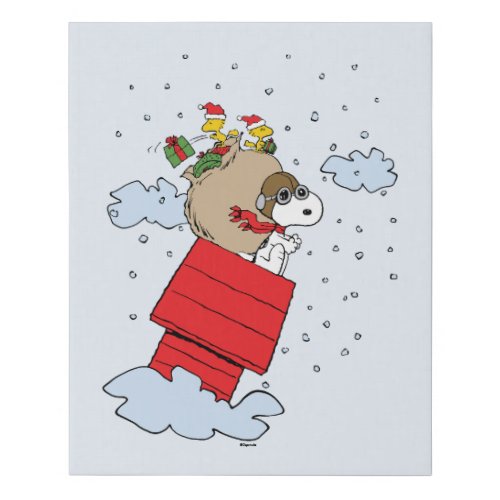 Peanuts  Snoopy the Red Baron at Christmas Faux Canvas Print