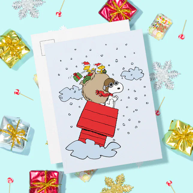 Peanuts Snoopy the Red Baron at Christmas Postcard Zazzle