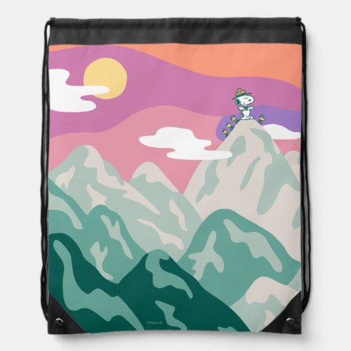 Peanuts  Snoopy  Troop Hiking the Mountain Drawstring Bag