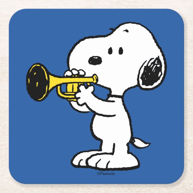 Peanuts | Snoopy Trumpet Player Square Paper Coaster (Front)