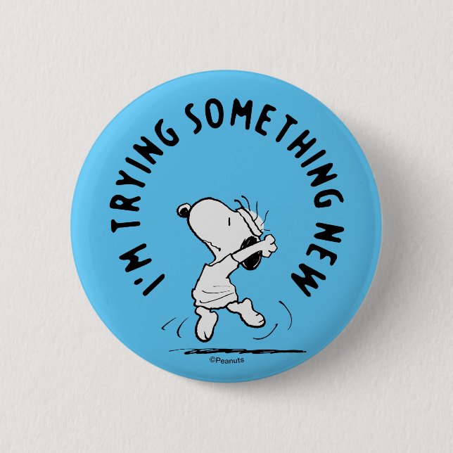Peanuts | Snoopy Trying Something New Button (Front)