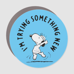 Peanuts   Snoopy Trying Something New Car Magnet