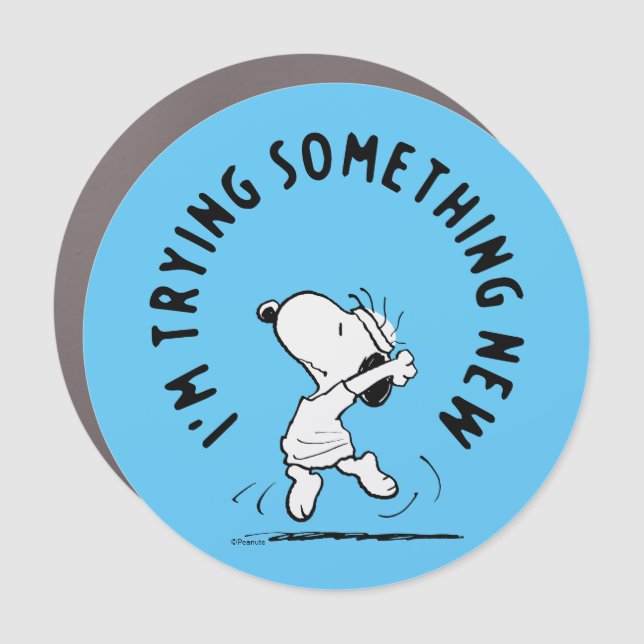 Peanuts | Snoopy Trying Something New Car Magnet (Front)