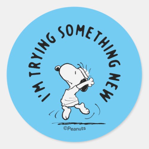Peanuts  Snoopy Trying Something New Classic Round Sticker