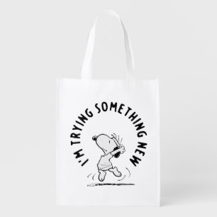 Peanuts   Snoopy Trying Something New Grocery Bag