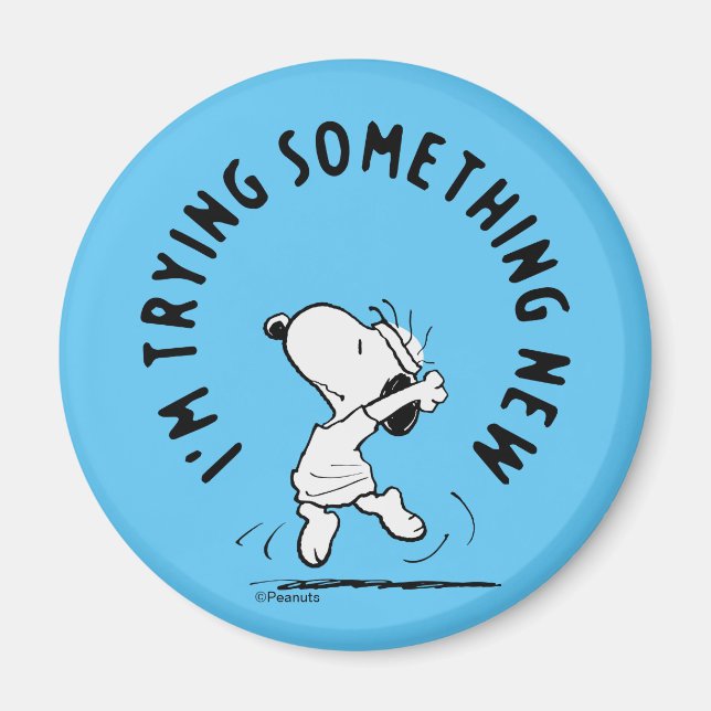 Peanuts | Snoopy Trying Something New Magnet (Front)