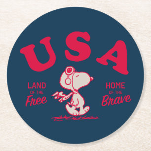 Peanuts Snoopy USA Land of the Free Round Paper Coaster