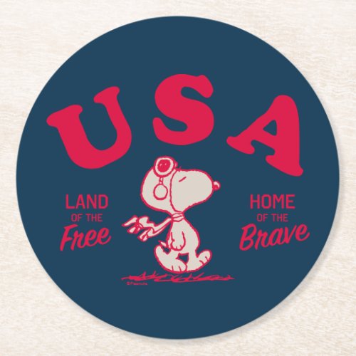 Peanuts  Snoopy USA Land of the Free Round Paper Coaster