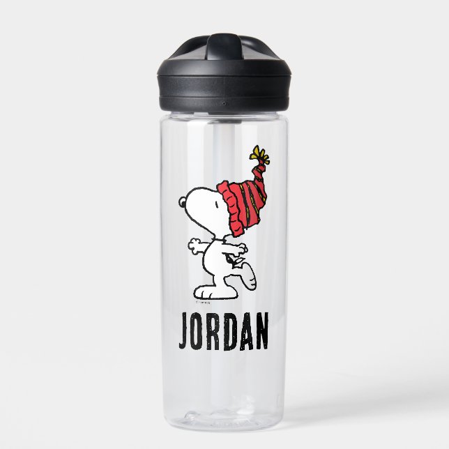 Peanuts | Snoopy Winter Beanie Cap | Add Your Name Water Bottle (Front)