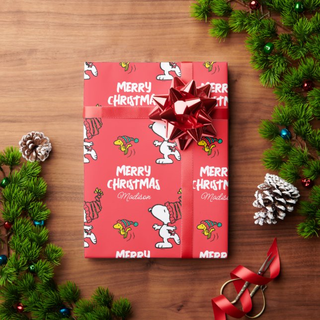 Peanuts | Snoopy Winter Beanie Cap | Add Your Name Wrapping Paper (Holiday Gift)