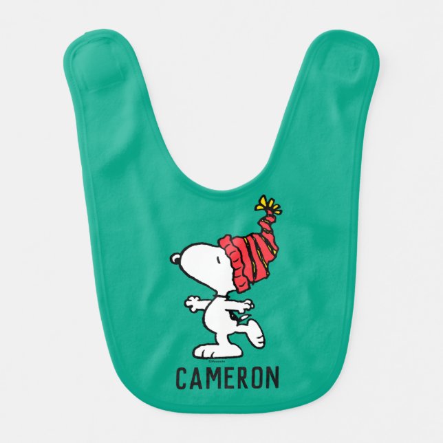 Peanuts | Snoopy Winter Beanie Cap Baby Bib (Front)
