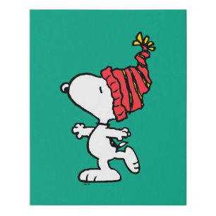 Peanuts Snoopy Winter Beanie Cap Faux Canvas Print