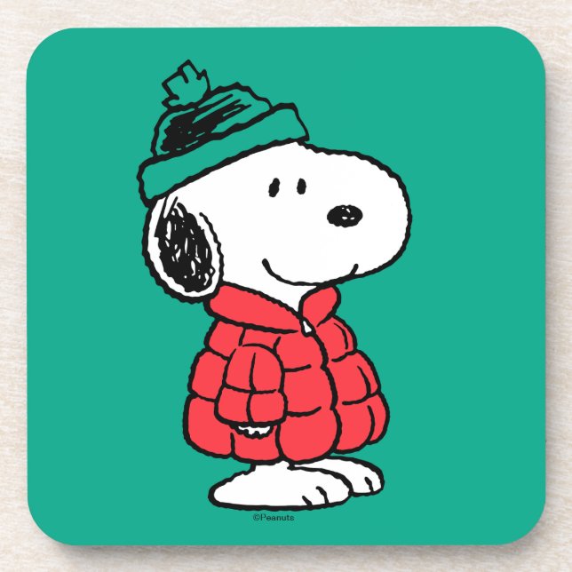 Peanuts | Snoopy Winter Coat & Hat Beverage Coaster (Front)