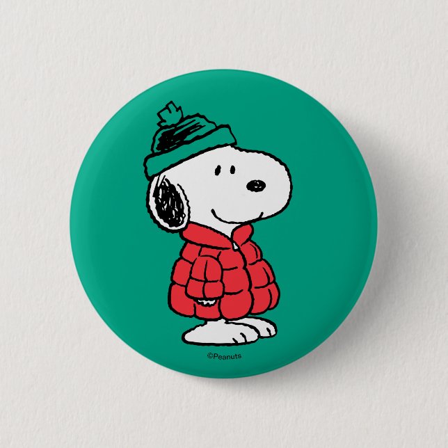 Peanuts | Snoopy Winter Coat & Hat Button (Front)
