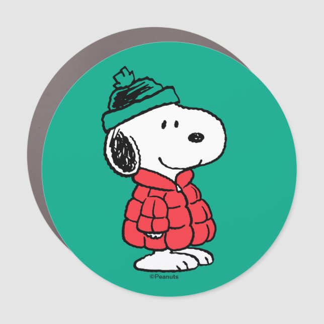 Peanuts | Snoopy Winter Coat & Hat Car Magnet (Front)