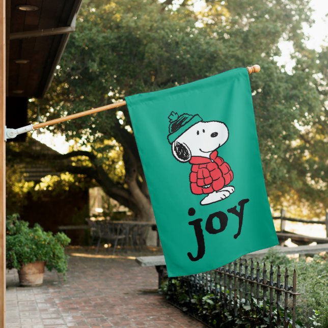 Peanuts | Snoopy Winter Coat & Hat House Flag (In SItu)