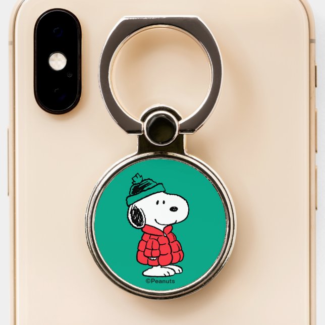 Peanuts | Snoopy Winter Coat & Hat Phone Ring Stand (Close Up)