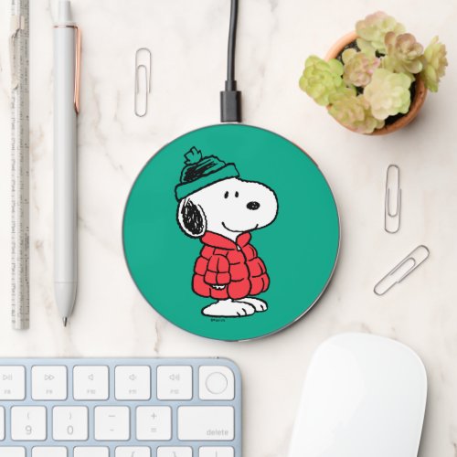 Peanuts  Snoopy Winter Coat  Hat Wireless Charger