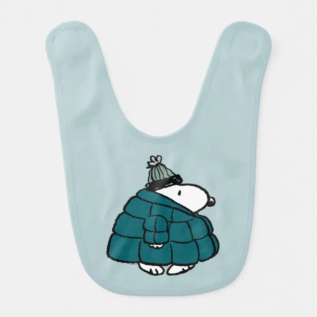Peanuts | Snoopy Winter Puffer Jacket Baby Bib | Zazzle