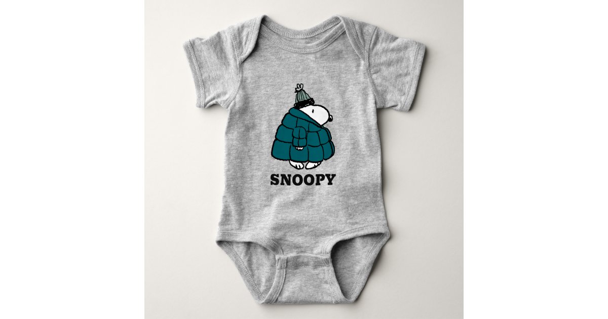 Peanuts | Snoopy Winter Puffer Jacket Baby Bodysuit | Zazzle