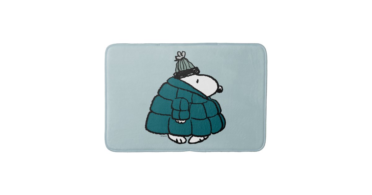 Peanuts | Snoopy Winter Puffer Jacket Bath Mat | Zazzle