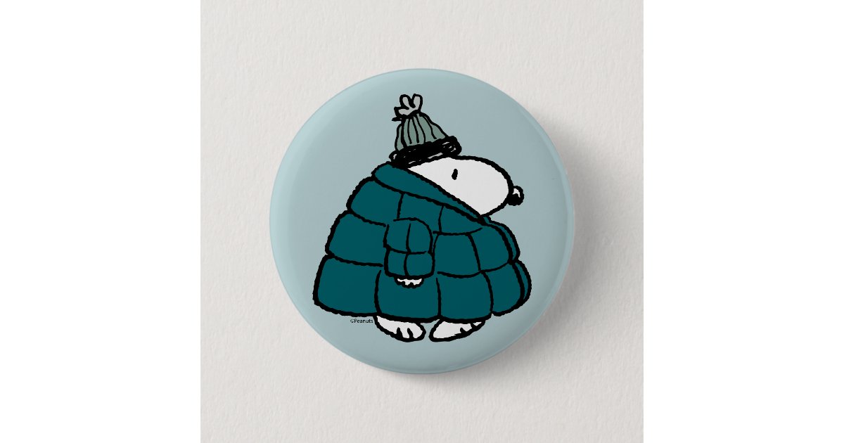Peanuts | Snoopy Winter Puffer Jacket Button | Zazzle