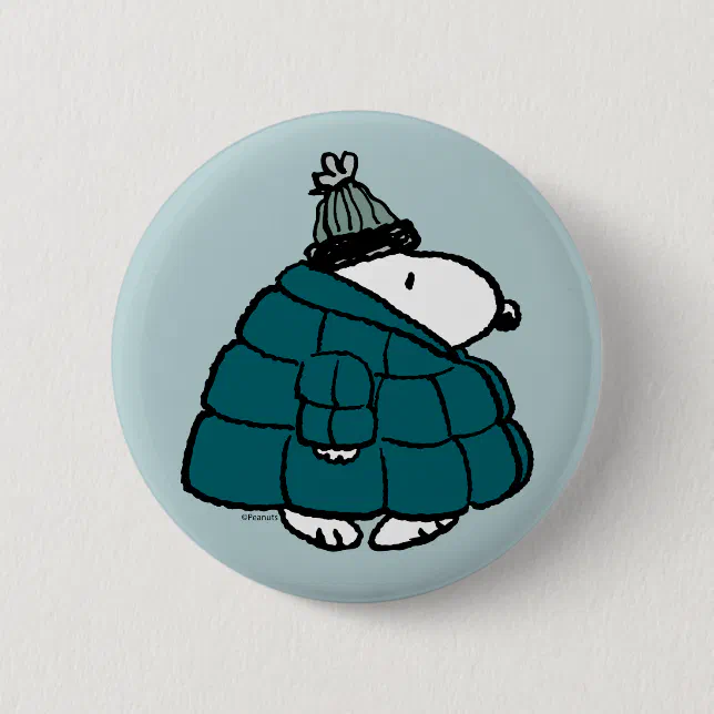Peanuts | Snoopy Winter Puffer Jacket Button | Zazzle