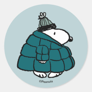 Peanuts   Snoopy Winter Puffer Jacket Classic Round Sticker