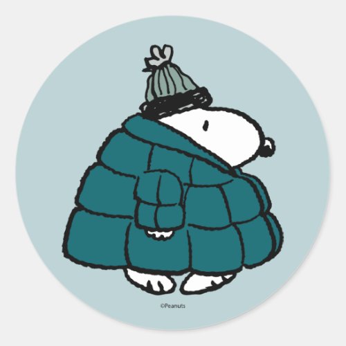 Peanuts  Snoopy Winter Puffer Jacket Classic Round Sticker