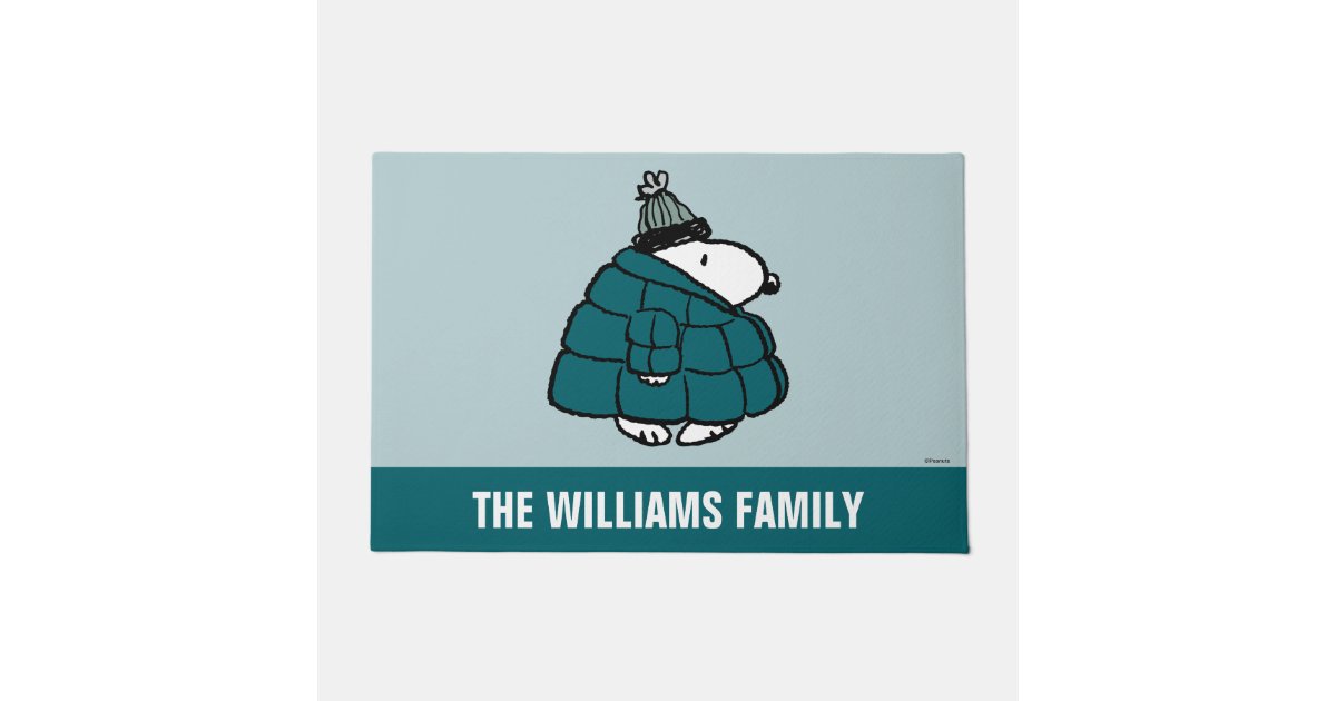 Peanuts | Snoopy Winter Puffer Jacket Doormat | Zazzle