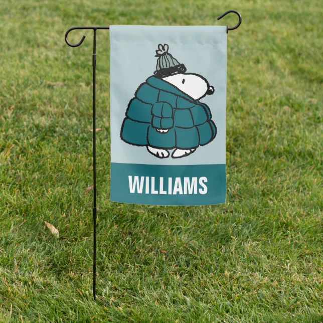 Peanuts | Snoopy Winter Puffer Jacket Garden Flag | Zazzle