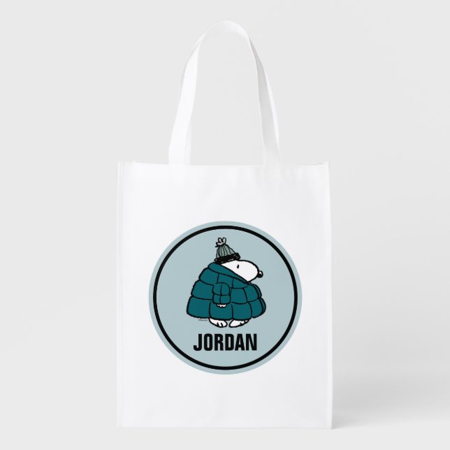 Peanuts | Snoopy Winter Puffer Jacket Grocery Bag (Front)