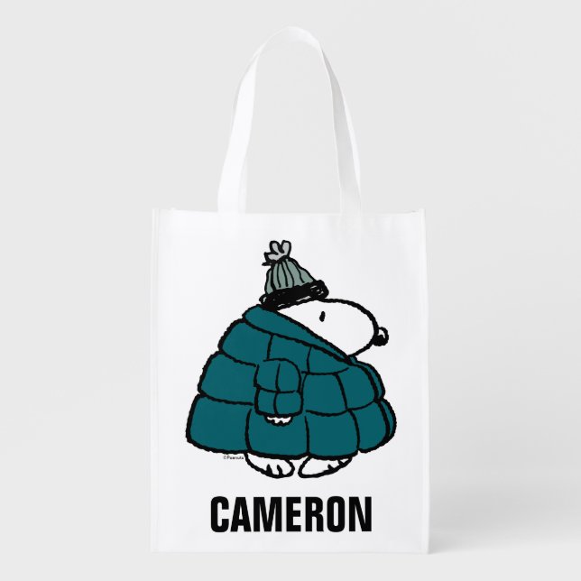 Peanuts | Snoopy Winter Puffer Jacket Grocery Bag (Front)