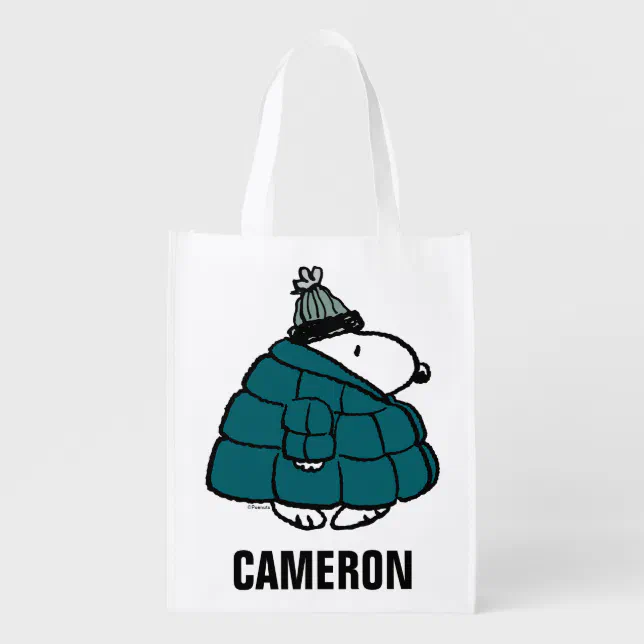 Peanuts | Snoopy Winter Puffer Jacket Grocery Bag | Zazzle