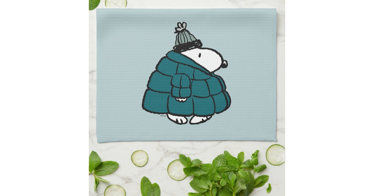 Peanuts | Snoopy Winter Puffer Jacket Kitchen Towel | Zazzle