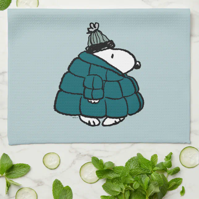 Peanuts | Snoopy Winter Puffer Jacket Kitchen Towel | Zazzle