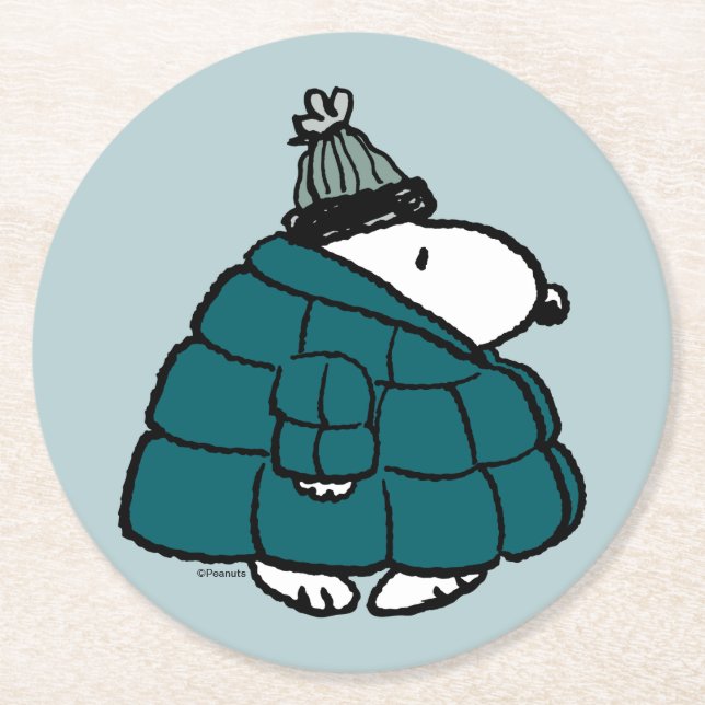 Peanuts | Snoopy Winter Puffer Jacket Round Paper Coaster (Front)